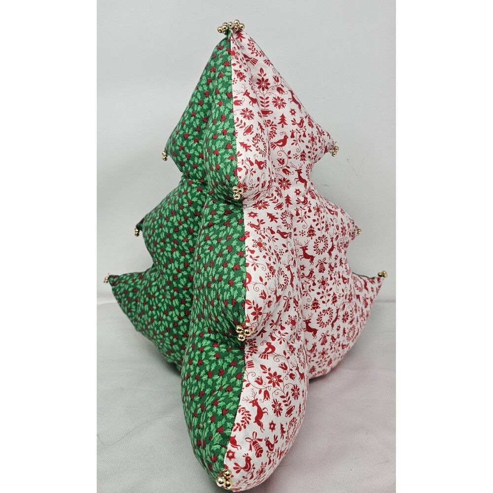 Vtg Handmade Fabric 3D Plush Christmas Tree PATCHWORK FABRIC 15"x15" Holly Heart
